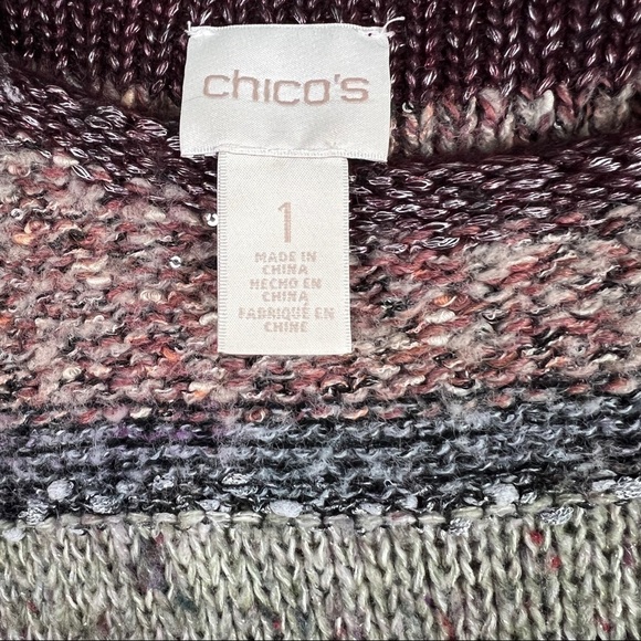 Chico's Sweater long sleeve cozy multi color striped wool blend Size Chico 1 - Picture 7 of 7